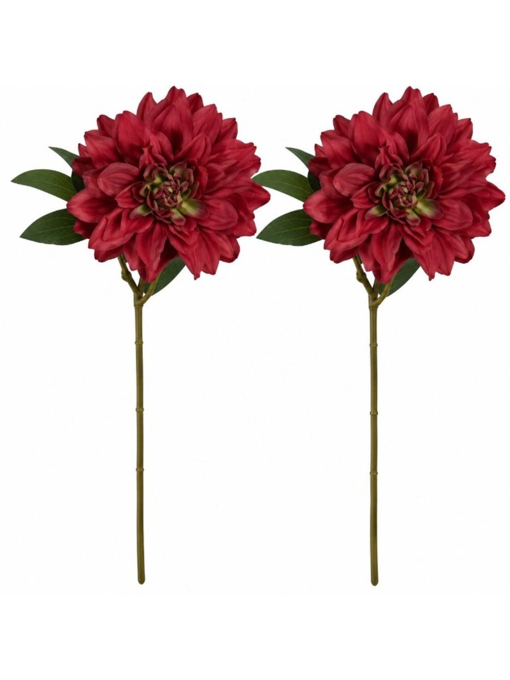Burgundy Red Artificial Dahlia Style Stems Set of 2, 24 Inch Faux Fall Flowers,